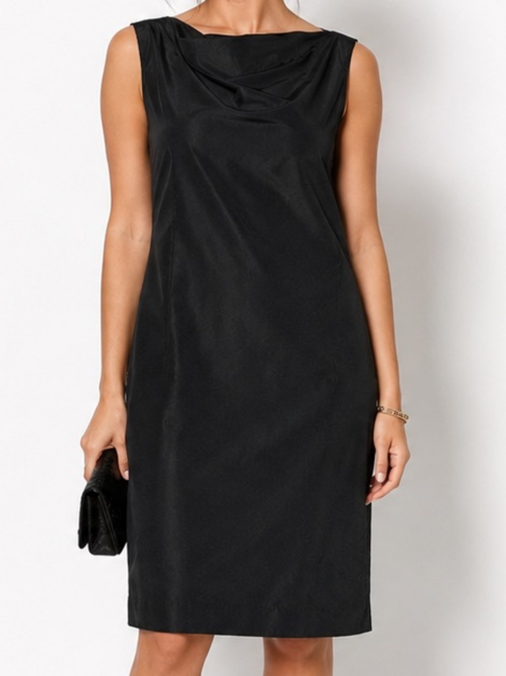 Lida Baday Black Silk Blend Sheath Dress 10 Draped Neck Sleeveless Made Canada